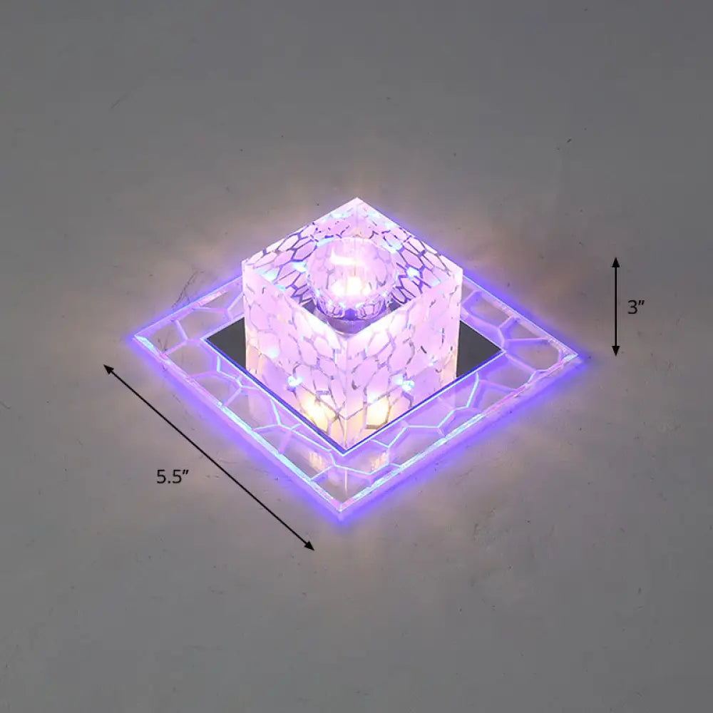 Minimalist Clear Led Crystal Square Flush Mount Lighting For Passage / 5.5’ Blue