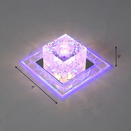 Minimalist Clear Led Crystal Square Flush Mount Lighting For Passage / 7’ Blue