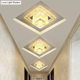 Minimalist Clear Led Crystal Square Flush Mount Lighting For Passage