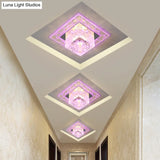 Minimalist Clear Led Crystal Square Flush Mount Lighting For Passage