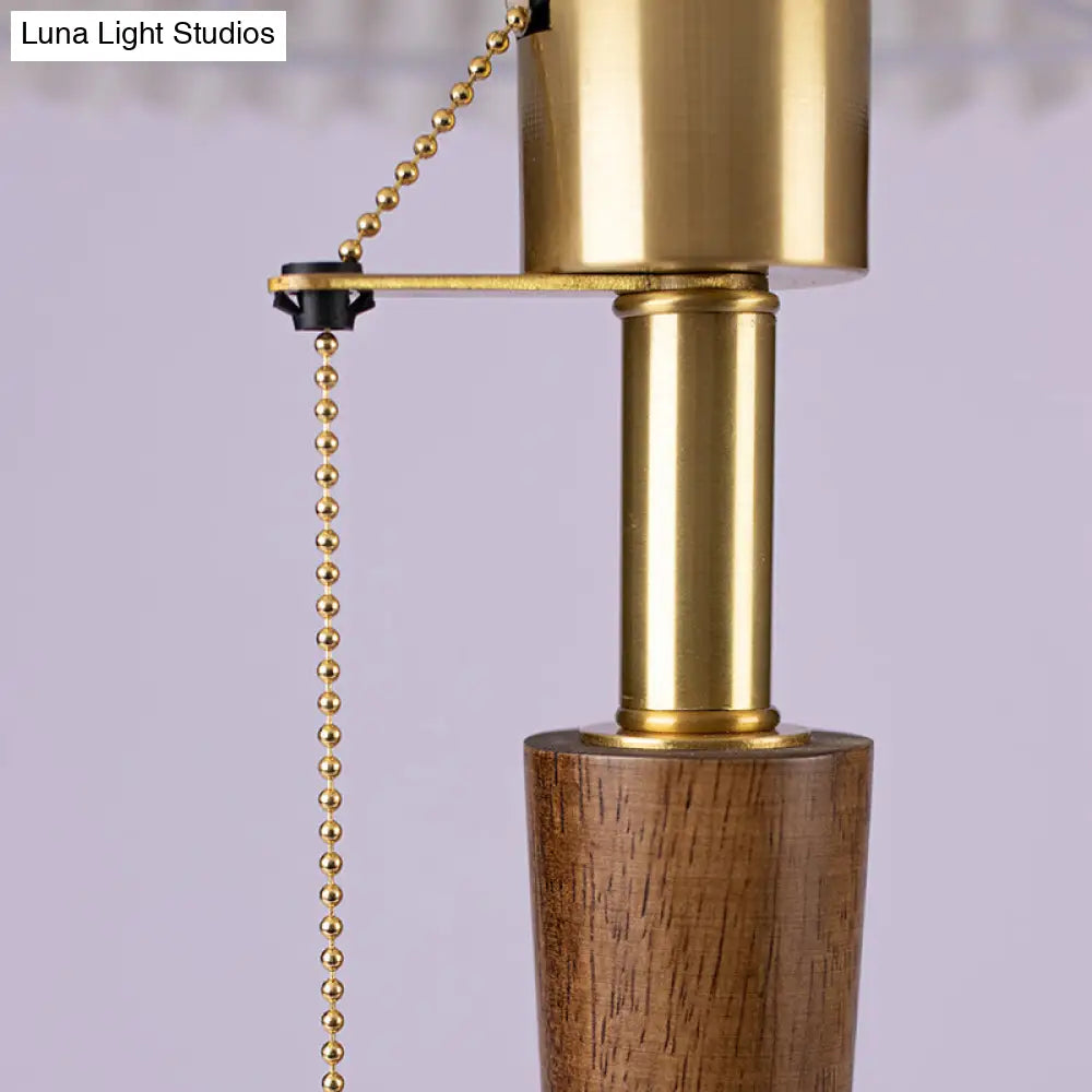 Minimalist Cone Pleated Fabric Nightstand Lamp With Pull Chain - White 1-Light Table Light For