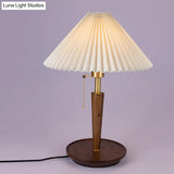 Minimalist Cone Pleated Fabric Nightstand Lamp With Pull Chain - White 1-Light Table Light For