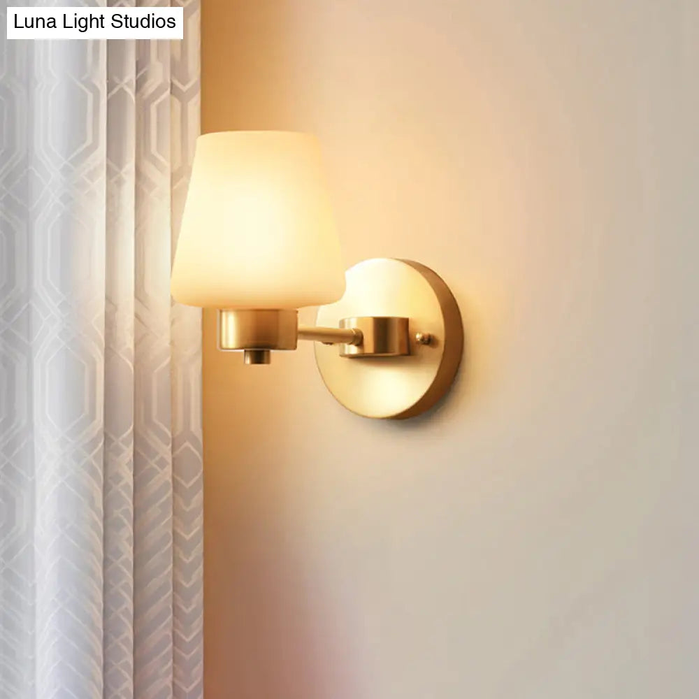 Minimalist Conic Wall Sconce Light: Cream Glass Brass Mount For Dining Room