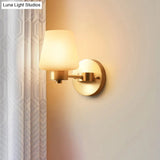 Minimalist Conic Wall Sconce Light: Cream Glass Brass Mount For Dining Room