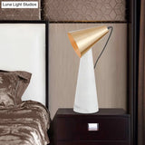 Minimalist Conical White Table Lamp - 1 Light Marble Nightstand With Metal Shade