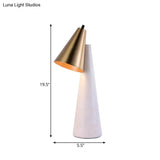 Minimalist Conical White Table Lamp - 1 Light Marble Nightstand With Metal Shade