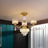 Minimalist Crystal 3-Head Chandelier Lamp In Black/Gold For Restaurants - Clear 3-Tier Design With