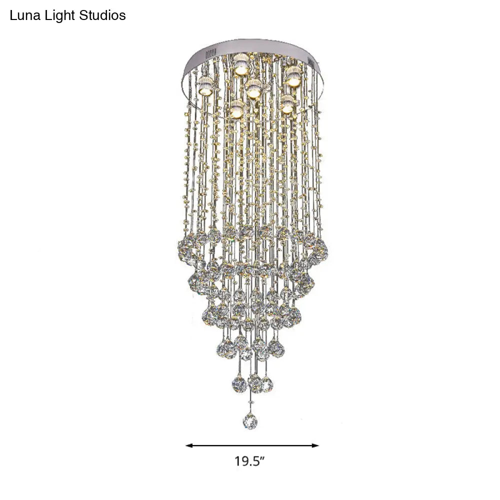 Minimalist Crystal Beaded Flush Light With 6 Nickel Lights - Stylish Mount Lighting
