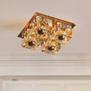 Minimalist Crystal Block 4 - Head Brass Ceiling Light For Bedroom Flushmount Lighting