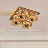 Minimalist Crystal Block 4 - Head Brass Ceiling Light For Bedroom Flushmount Lighting