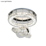 Minimalist Crystal Block Led Ceiling Light With Semi-Flush Mount In Chrome - Warm/White