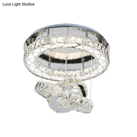 Minimalist Crystal Block Led Ceiling Light With Semi-Flush Mount In Chrome - Warm/White