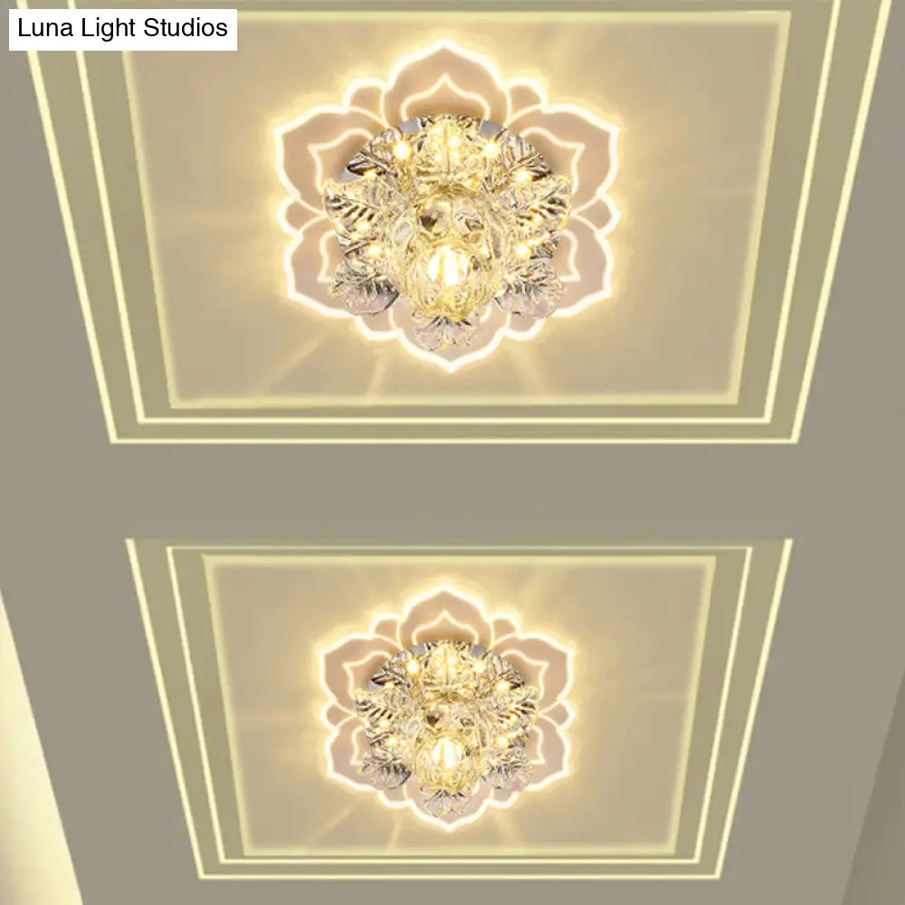 Minimalist Crystal Clear Led Floral Shade Flush Mount Light For Corridor
