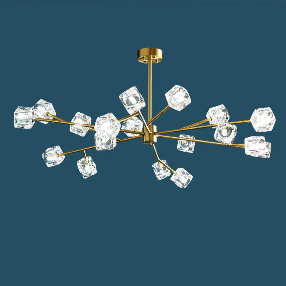 Minimalist Crystal Cube Pendant Chandelier With Gold Finish And Branch Design 15 /
