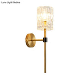 Minimalist Crystal Cylindrical Wall Sconce - 1/2 Lights Brass Fixture For Living Room