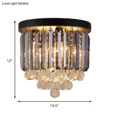 Minimalist Crystal Flushmount Lighting - Black Cylindrical Corridor Ceiling Flush Light
