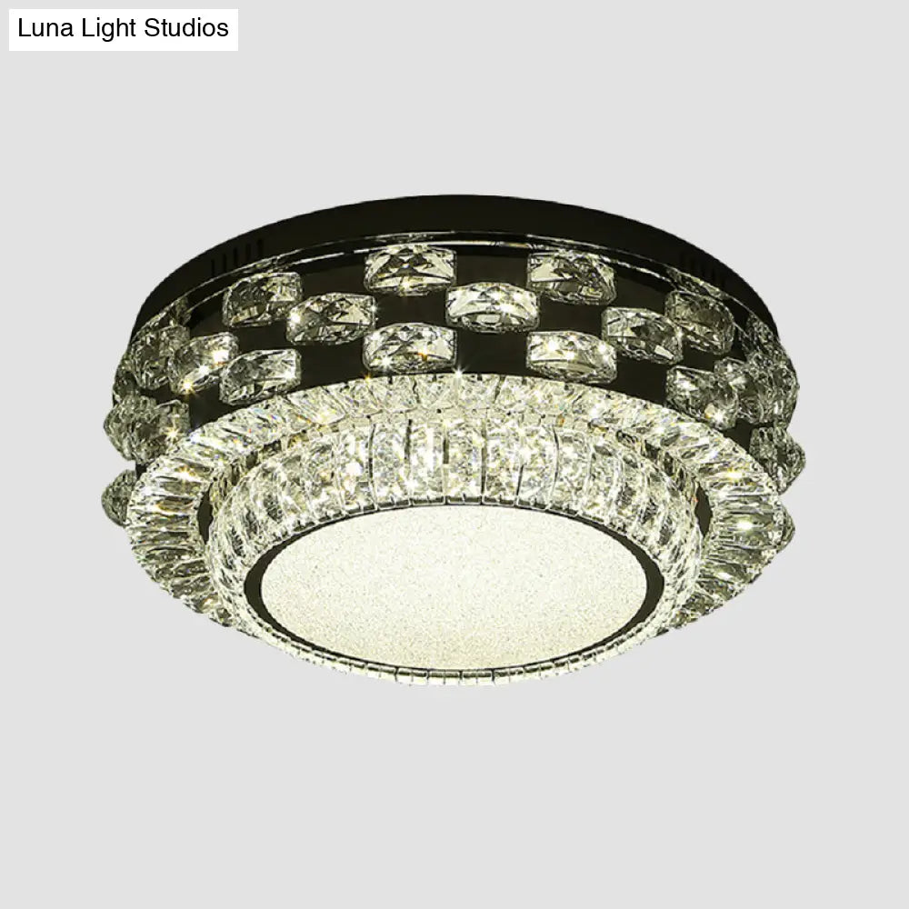 Minimalist Crystal Led Ceiling Light: Round/Square Flush Mount In Warm/White Light Chrome Finish