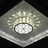 Minimalist Crystal Led Drum Flush Mount Light Fixture For Entryway Gold / 3W White
