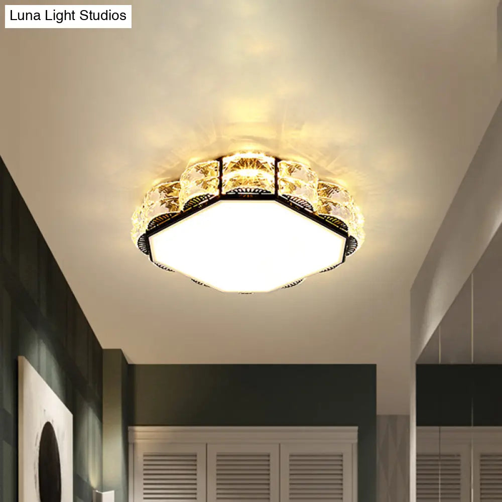 Minimalist Crystal Led Flush Lamp In Black/White