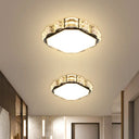 Minimalist Crystal Led Flush Lamp In Black/White Black / Square Plate