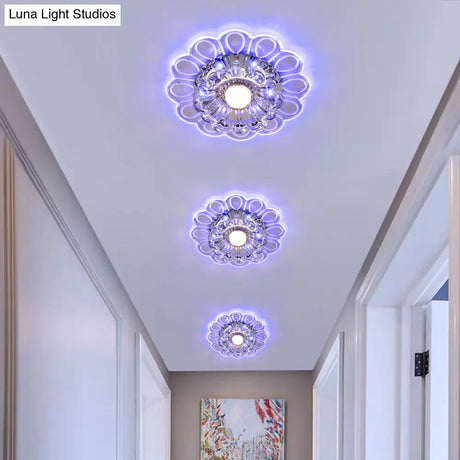 Minimalist Crystal Led Flush Mount Ceiling Light With Floral Design - Ideal For Foyer Clear Lamp