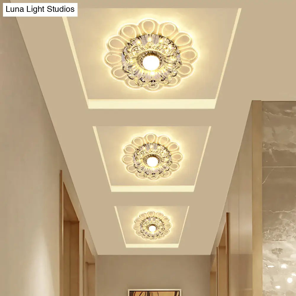 Minimalist Crystal Led Flush Mount Ceiling Light With Floral Design - Ideal For Foyer Clear Lamp