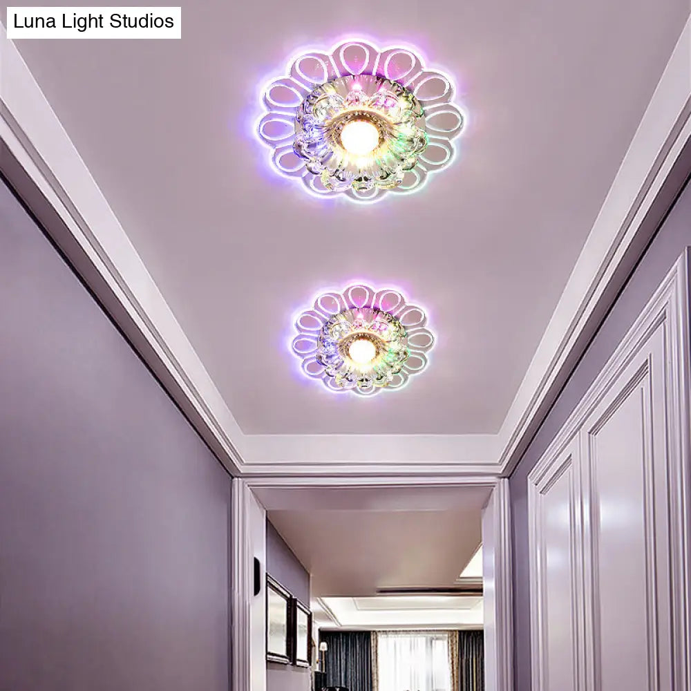 Minimalist Crystal Led Flush Mount Ceiling Light With Floral Design - Ideal For Foyer Clear Lamp