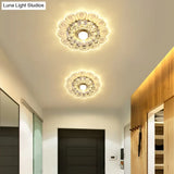 Minimalist Crystal Led Flush Mount Ceiling Light With Floral Design - Ideal For Foyer Clear Lamp