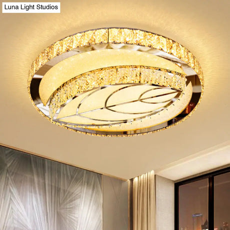 Minimalist Crystal Led Flush Mount Fixture With Stainless - Steel Geometric Design