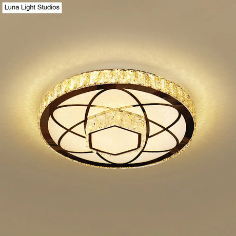 Minimalist Crystal Led Flush Mount Fixture With Stainless-Steel Geometric Design / Third Gear A
