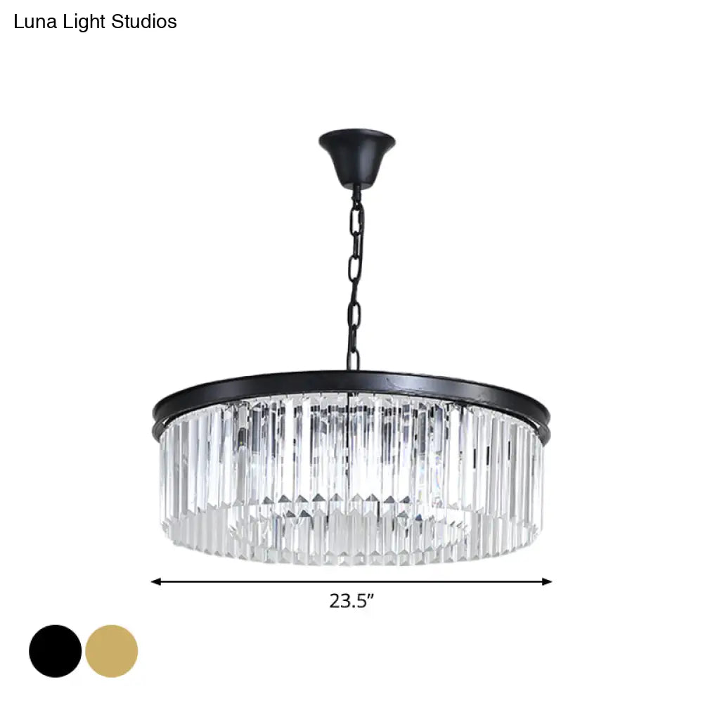 Minimalist Crystal Pendant Light Fixture - Black/Gold Round Design (4/12/16 Bulbs) For Restaurant