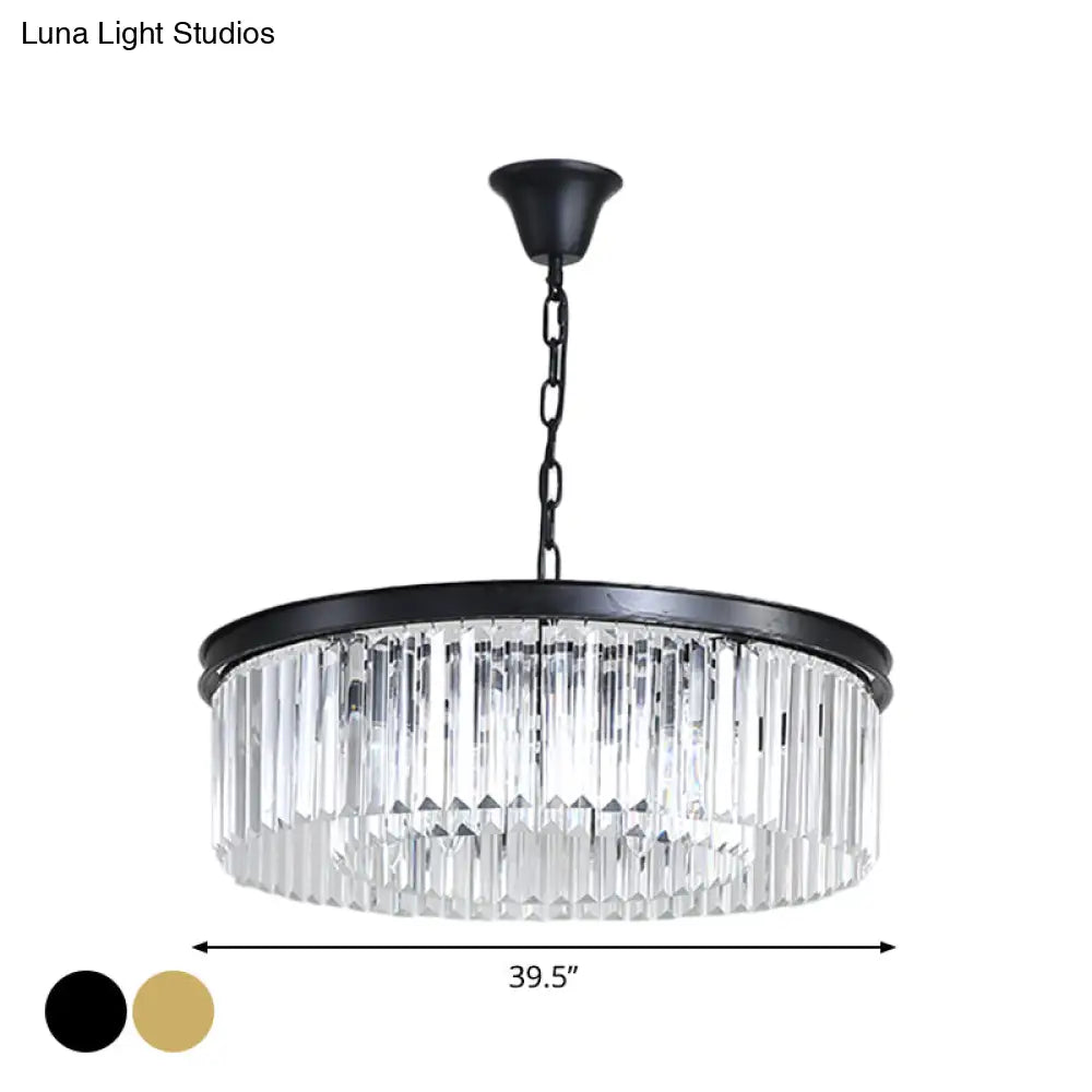 Minimalist Crystal Pendant Light Fixture - Black/Gold Round Design (4/12/16 Bulbs) For Restaurant