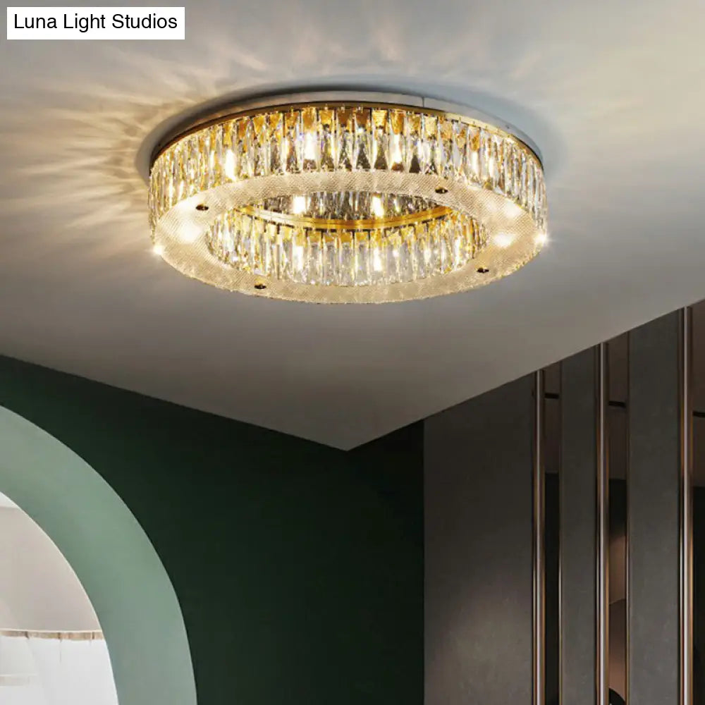 Minimalist Crystal Ring Flushmount Light - 8 - Bulb Ceiling Mount For Bedroom