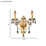 Minimalist Crystal Teardrop Wall Sconce - 2-Light Gold Candlestick Fixture
