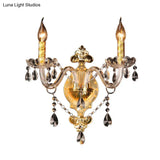 Minimalist Crystal Teardrop Wall Sconce - 2-Light Gold Candlestick Fixture
