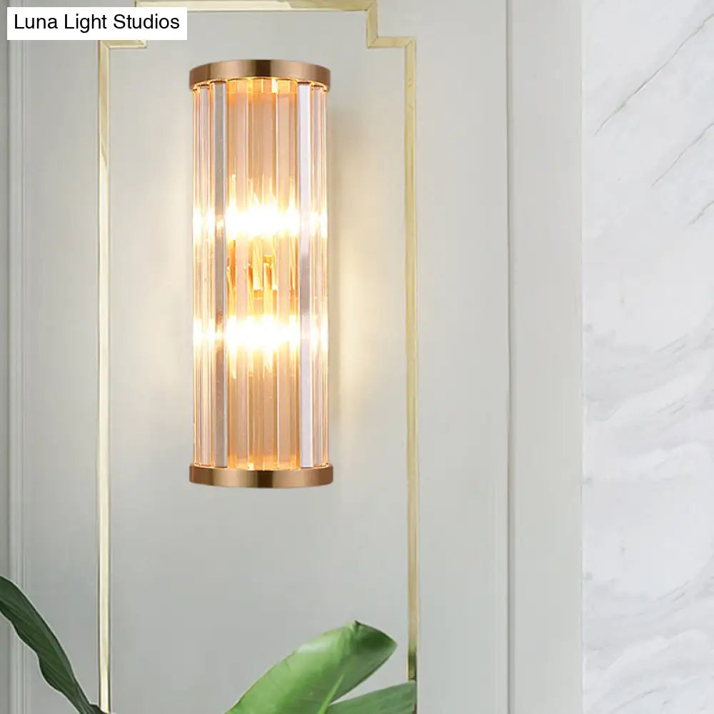 Minimalist Crystal Wall Sconce With 2 Bulbs For Living Room Lighting