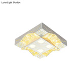 Minimalist Crystal Wavy Flush Led Light Fixture In White - Corridor Flower Pattern Mount Spotlight