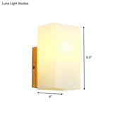 Minimalist Cube Wall Sconce With Opal Glass And Wood Detail