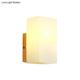 Minimalist Cube Wall Sconce With Opal Glass And Wood Detail
