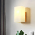 Minimalist Cube Wall Sconce With Opal Glass And Wood Detail Beige / C