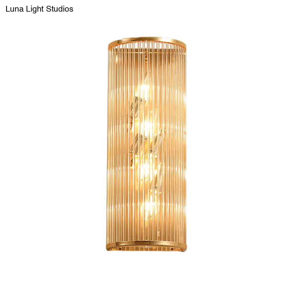 Minimalist Cylinder Wall Mount Crystal Rod Sconce - 4-Light Hallway Lighting In Gold
