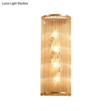 Minimalist Cylinder Wall Mount Crystal Rod Sconce - 4-Light Hallway Lighting In Gold