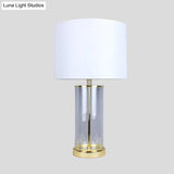 Minimalist Dining Room Table Lamp - White Desk Light With Fabric Drum Shade
