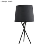 Minimalist Drum Fabric Night Light: Black/White Table Lamp With Cross-Legged Design