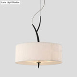 Minimalist Drum-Shaped Pendant Chandelier | 3-Head Fabric Ceiling Lamp White/Black Suspension