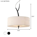 Minimalist Drum-Shaped Pendant Chandelier | 3-Head Fabric Ceiling Lamp White/Black Suspension