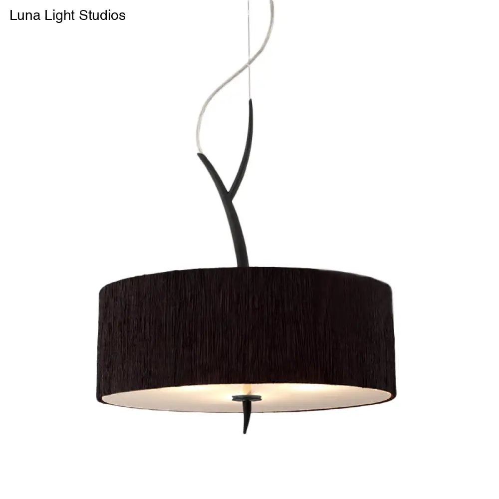Minimalist Drum-Shaped Pendant Chandelier | 3-Head Fabric Ceiling Lamp White/Black Suspension