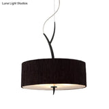 Minimalist Drum-Shaped Pendant Chandelier | 3-Head Fabric Ceiling Lamp White/Black Suspension