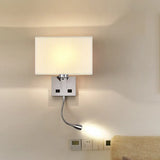 Minimalist Fabric Cuboid Wall Light Kit - 1-Light White/Beige Spotlight Sconce Lamp With Charging
