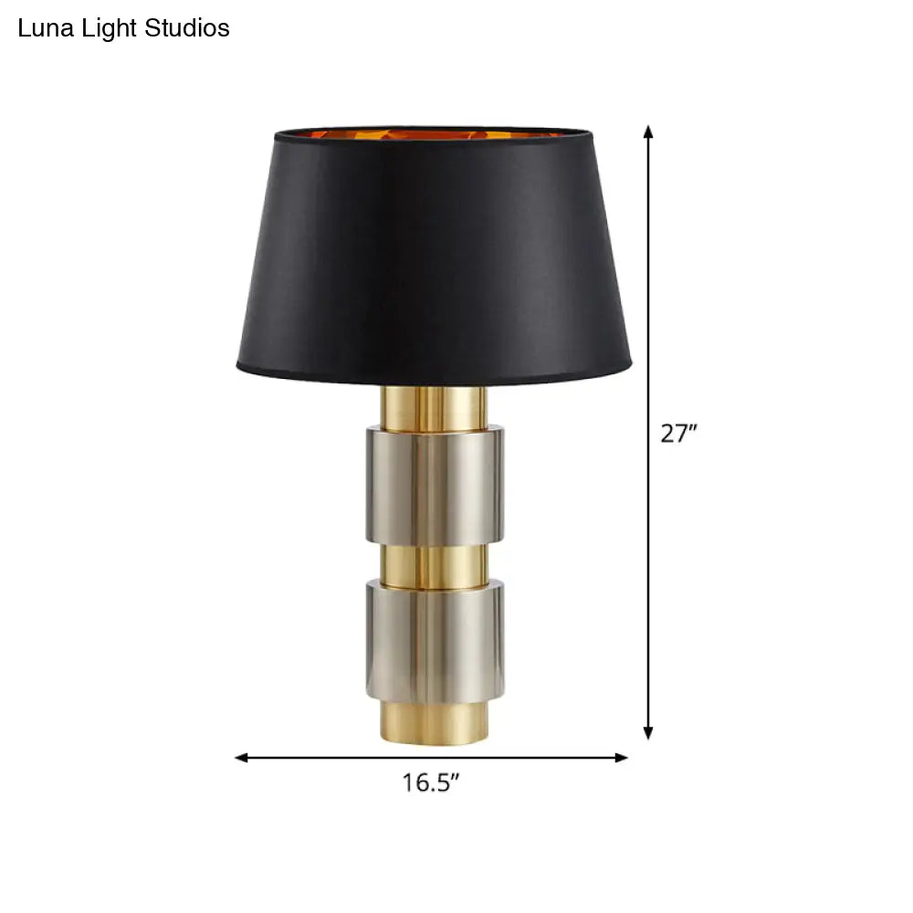 Minimalist Fabric Empire Shade Night Table Light - 1-Bulb Black Metal Nightstand Lighting For